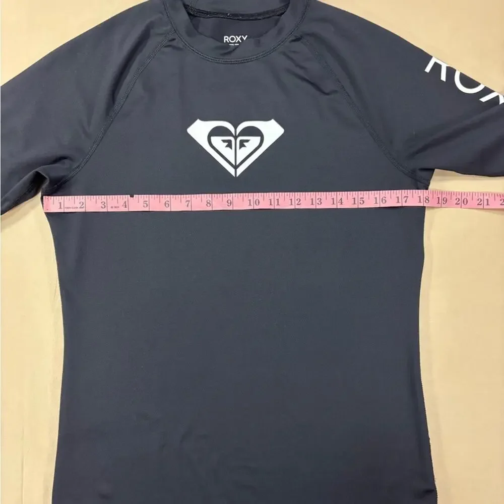 Roxy Whole Hearted Black Rashguard Short Sleeve with White Logo Girls Size XL 14